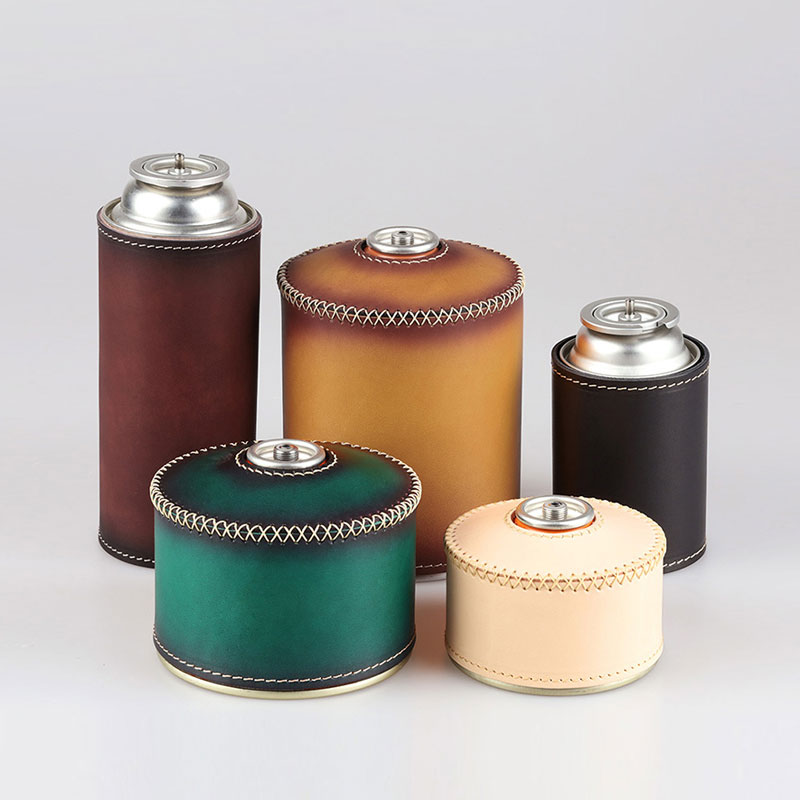 Thous Winds pure artisanal gas tank set outdoor BC camping wild cooking G2G5 flat gas tank Long gas tank cow leather cover