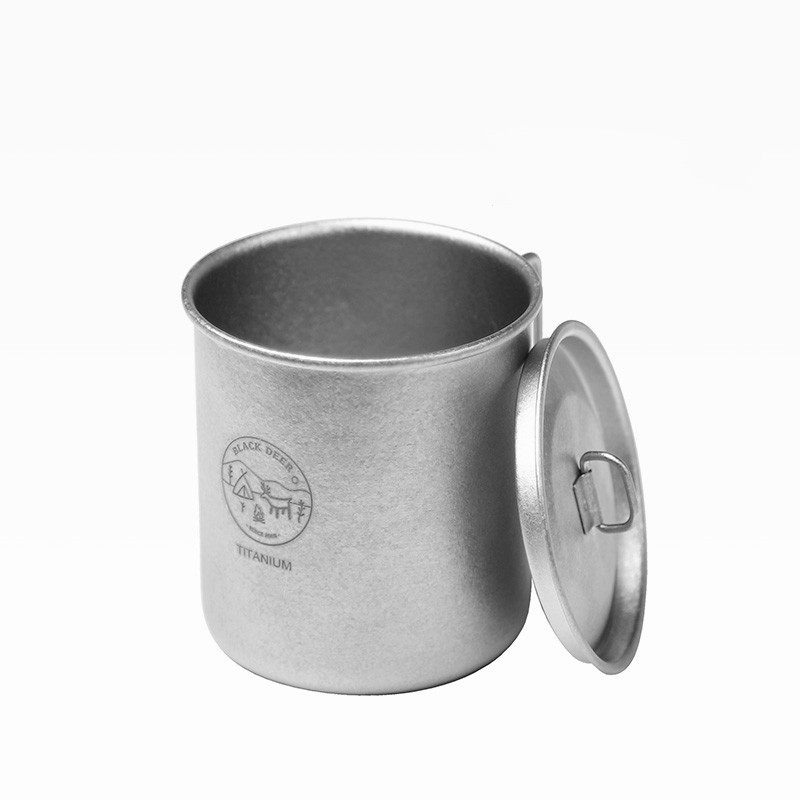Black Deer Outdoor Camping Pure Titanium Mug Delicate Coffee Cup Wild Camp Passable Folding Handle Portable Titanium Water Glass With Lid