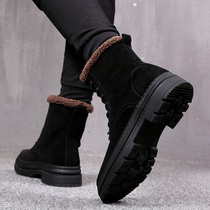 Snow boots Mens High Martin boots Leather mid-help boots plus velvet warm cotton boots waterproof bread tide winter mens shoes