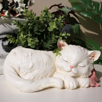  Wish a cute cat flower pot Animal cat flower pot Resin literary kitten flower arrangement Green plant fleshy flower pot