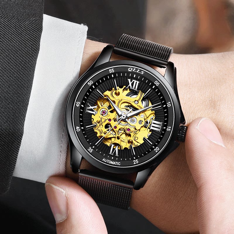 2020 new watches for men's fully automatic waterproof hollowed-out double tourbillon trendy student movement mechanical watch meter