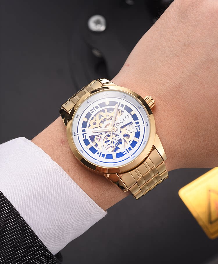 Qilo 2020 new watch men's fully automatic mechanical watch hollowed tourbillon steel belt student watch