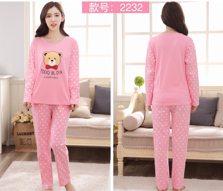 Mùa xuân và mùa thu nữ cotton dài tay cộng với phân bón XL đồ ngủ mùa thu và mùa đông mô hình MM chất béo của bộ dịch vụ nhà lỏng lẻo pijama đôi