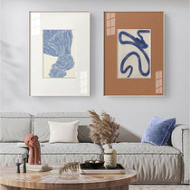 线条北欧风格抽象客厅装饰画双联沙发背景墙挂画蓝色线条艺术壁画