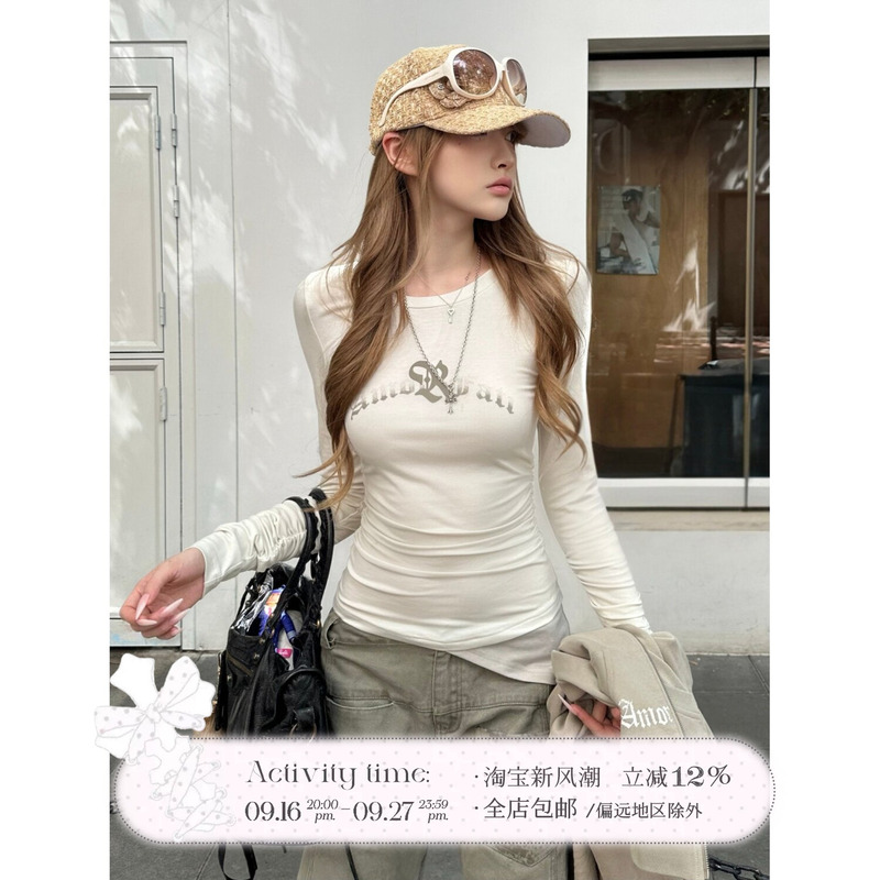 Rase Le Sol'Jumping Moment' Gradient Print Pleated Waist Top Slim Long-Sleeved T-Shirt Rase Le Sol'Jumping Moment' Gradient Print Pleated Waist Top Slim Long-Sleeved T-Shirt