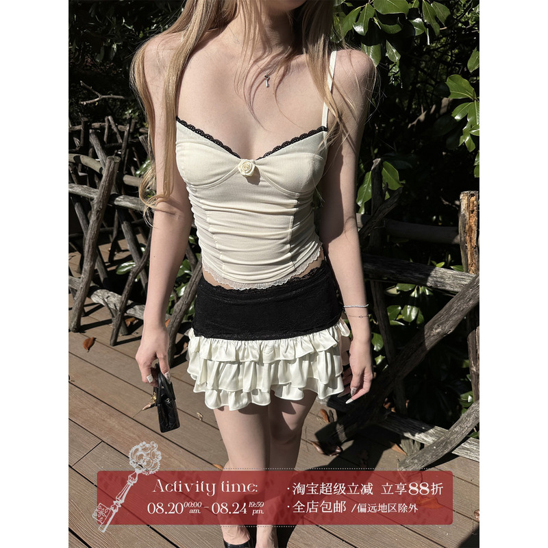 Rase Le Sol'Rose Whispers' White Rose Lace Mesh Patchwork Camisole Rase Le Sol'Rose Whispers' White Rose Lace Mesh Patchwork Camisole