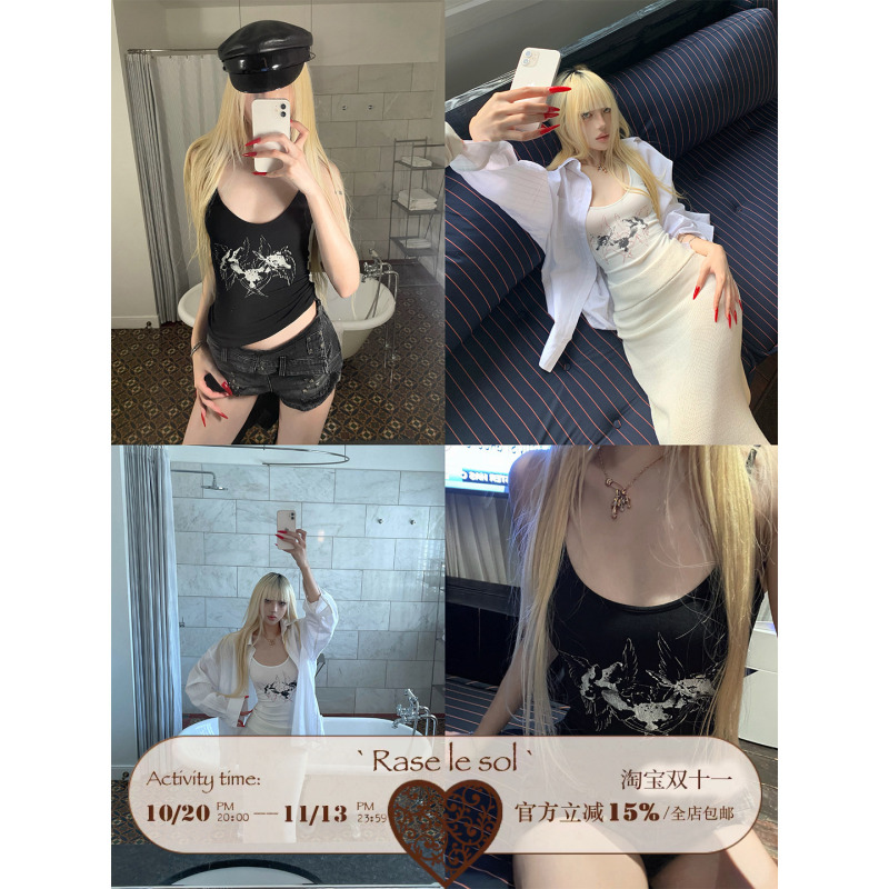 Rase Le Sol'Stray Birds' Bird Print Camisole Slim-Fit American Style Hot Girl Top Rase Le Sol'Stray Birds' Bird Print Camisole Slim-Fit American Style Hot Girl Top