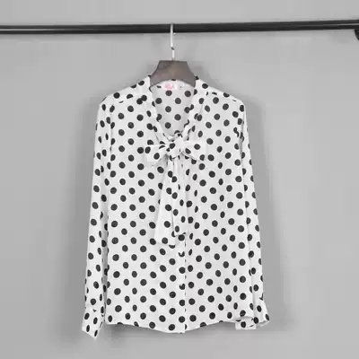 Streamer polka dot commuter Chiffon shirt women's 2021 Spring lace-up bow Polka dot office long-sleeved Western style shirt