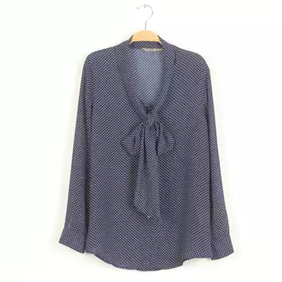Small polka dot bow ribbon loose long sleeve chiffon shirt female 2021 Spring and Autumn New Korean shirt Sky City