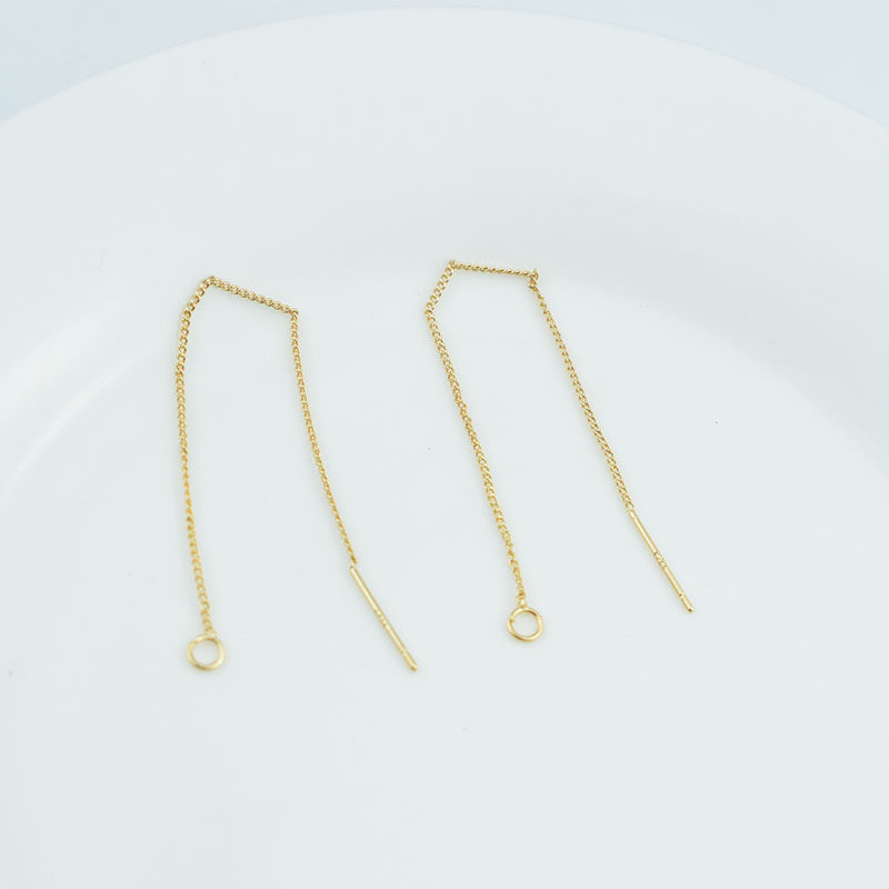 925钢印耳针铜镀真金保色盒子链耳线 18K耳环链 烧焊扁链耳饰配件详情9