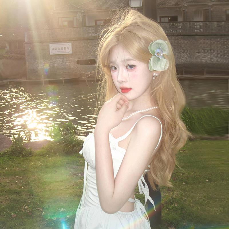 Xuchang Yueqi Crafts Co., Ltd. Shuman Wig Women's Full Head Wig Long Hair Platinum Blonde Middle Parted with Bangs