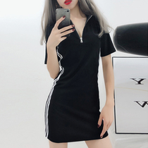 Nightclub sexy deep V waist slim slim bag hip skirt short sports casual dress women Summer