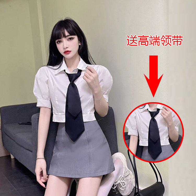 White polo collar with high waist and short shirt woman design sensation small frock sleeve white shirt short sleeve blouse summer