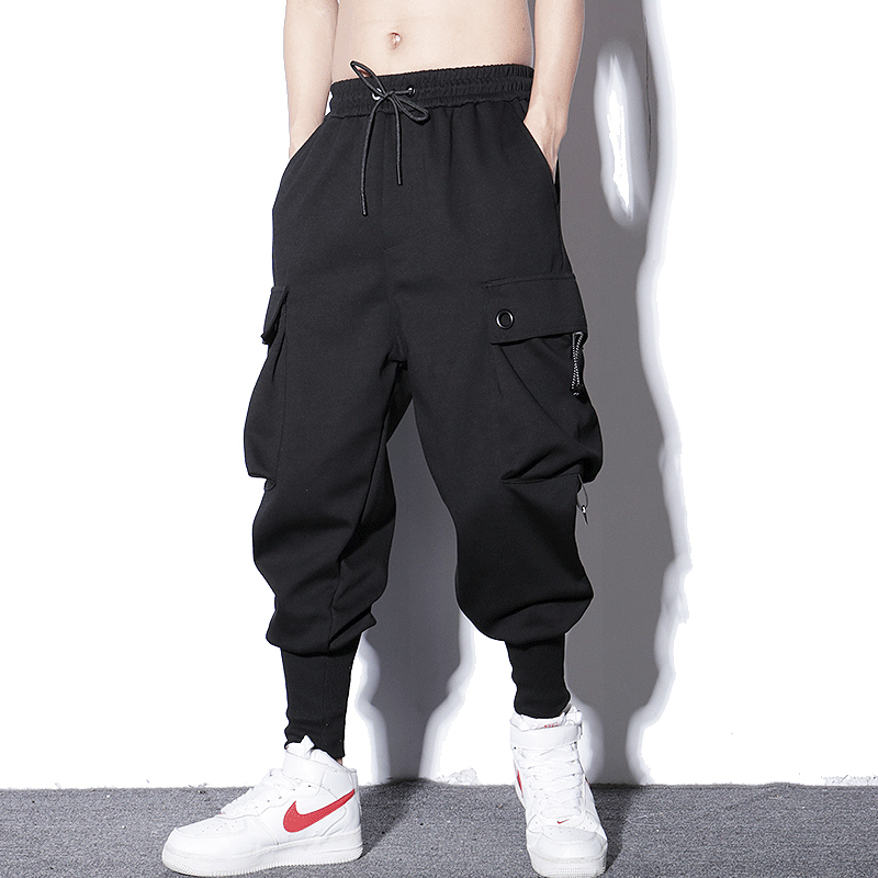 Men's Trendy Spring/Summer Loose Fit Plus-Size Jogger Harem Pants with Elastic, Stylish and Cool European and American High Street Functional Cargo Pants