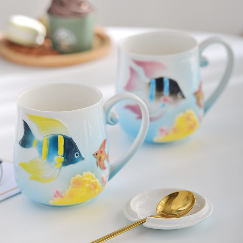 Enamel porcelain coffee cup suit afternoon tea keller export ceramic cup gift boxes with dish with a spoon