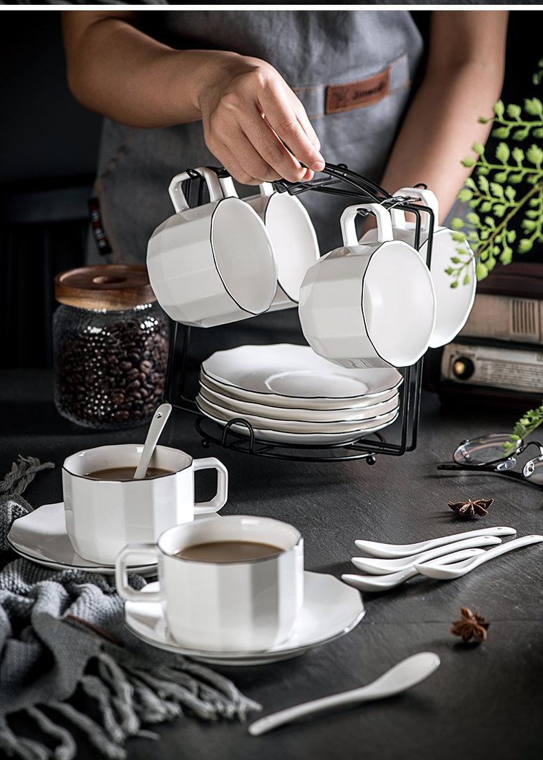 Afternoon tea coffee cup contracted cup suit with a complete set of ceramic small spoon home European white coffee cup