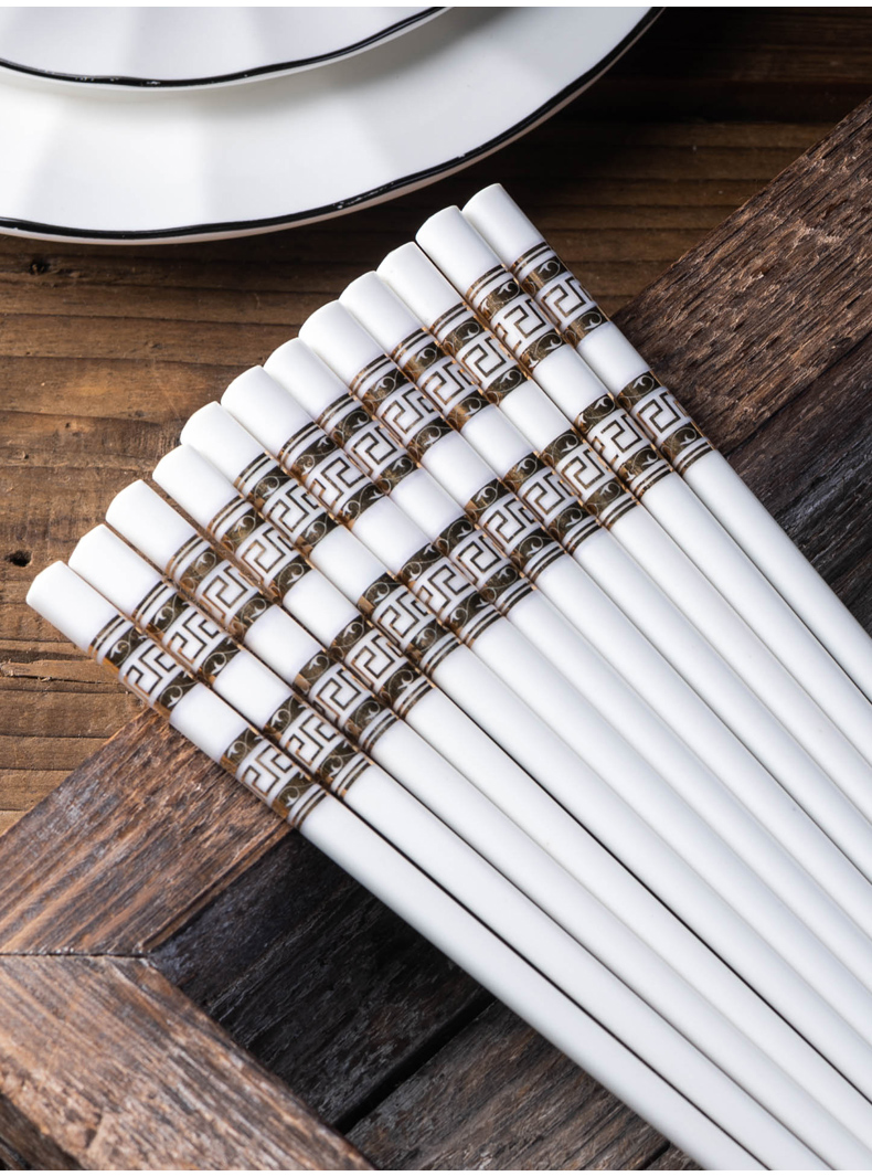 Ivory suit contracted household high - temperature ceramic chopsticks not moldy high - grade pointed ipads porcelain long chopsticks 10 pairs