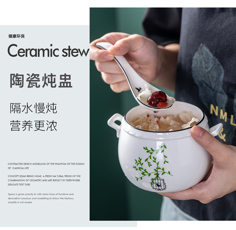 Ceramic steam stew household small stew stew stewed bird 's nest soup bowl bowl of steaming broth cup steamed egg cup with cover