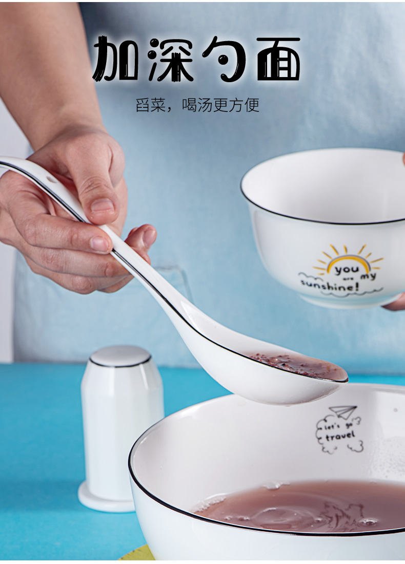 Ceramic household spoon porridge spoon sheng hot pot soup spoon, spoon, creative long handle big spoon, wooden spoon, ltd.