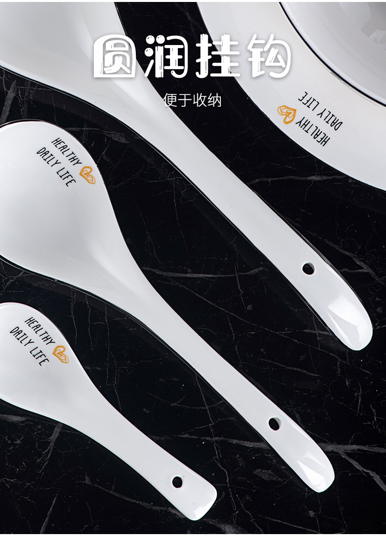 Long handle ceramic tablespoons of household hot pot porridge spoon run ramen noodles served porridge spoon, run out of large spoons wooden