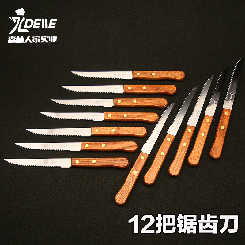 Kitchen Bread Knife Wood Handle Serrated Knife Grilled Meat Knife Steak sheep chop Knife Bull Pickle Knife remove Bone Knife Stainless Steel Flesh Saw