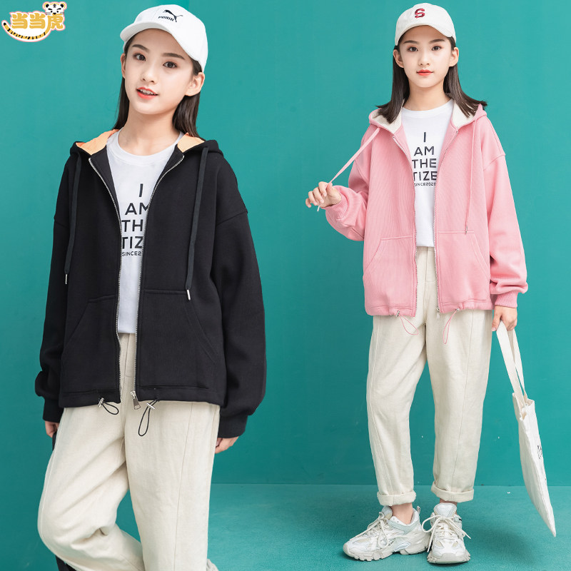 CUHK virgin children's clothing spring 2021 new style girl 12 spring and autumn 15-year-old casual thick cotton cardigan jacket Western style