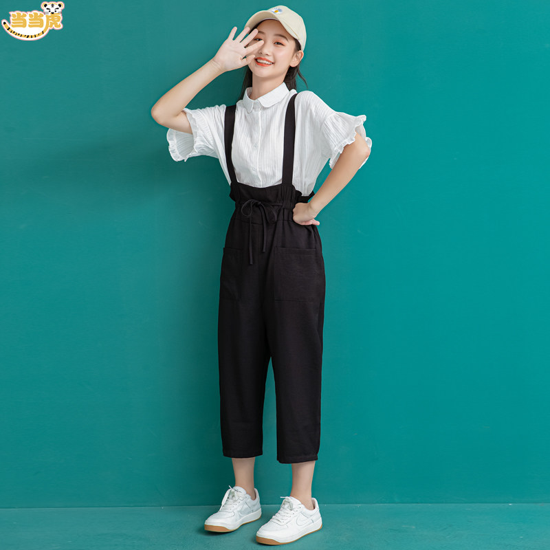CUHK Girls and Children Summer Dress 2021 New 12 Girls, 15 Collegiate Style Wide Leg Bracket Two Pants Suit