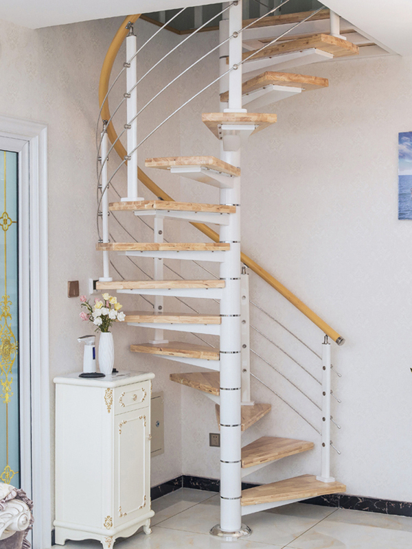 Loft Indoor Space-Saving Steel-Wood Spiral Staircase with Central Column, Rotating Iron Staircase for Storefront, Loft Minimalist Staircase