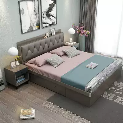Bed environmental protection plate minimalist modern 1 5 m 1 8 meters double bedroom with a small pressure box drawer storage storage