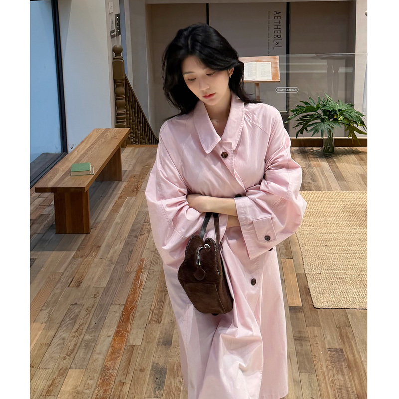 Aetherll Pink Long Lapel Thin Trench Coat for Women Early Autumn Loose Casual Versatile Commuter Jacket A1400 Aetherll Pink Long Lapel Thin Trench Coat for Women Early Autumn Loose Casual Versatile Commuter Jacket A1400