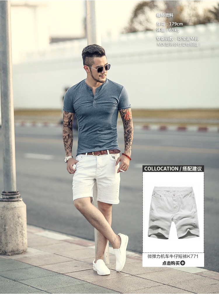 Áo dài mùa hè 2019 mới Cổ áo Henry Áo thun nam tay ngắn Henry Áo sơ mi nam hở tay ngắn Áo thun T584-2 áo thun pierre cardin