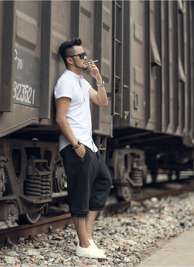 Mùa hè 2019 mới màu đen thủy triều quần thể thao nam bảy quần nam quần short thể thao màu đen K702 quần jean nam hàng hiệu