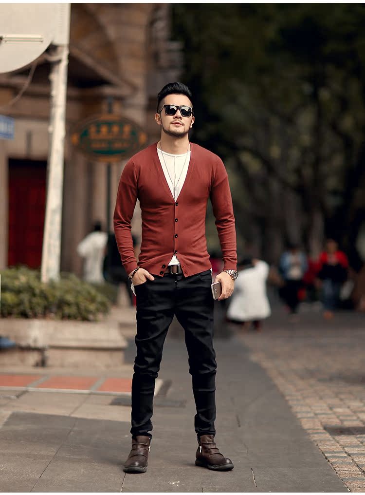 2018 mùa xuân người đàn ông mới của chiếc áo đan len cardigan loại nam rắn màu áo len cardigan áo len J755