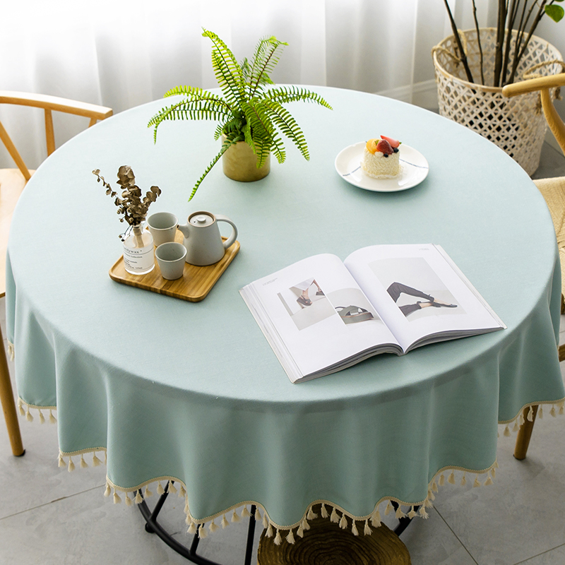 Large round table tablecloth minimalist Japanese cotton and linen round home table cloth dining room hotel Nordic style solid color tablecloth