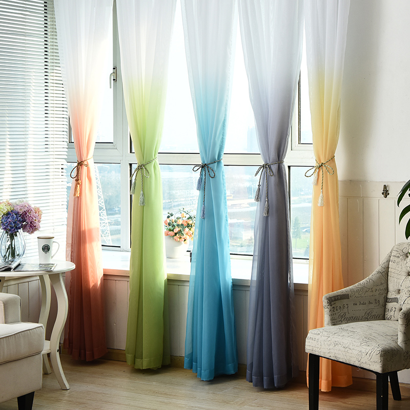 Nordic simple color gradient gauze curtain living room bedroom balcony custom linen gauze curtain fabric floor-to-ceiling window gauze finished product
