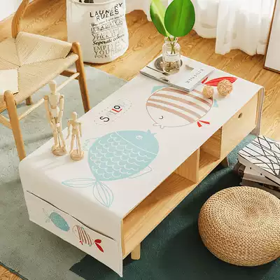 Japanese-style cartoon cotton and linen coffee table cloth storage rectangular dining table cloth Korean TV cabinet waterproof cover cloth tablecloth