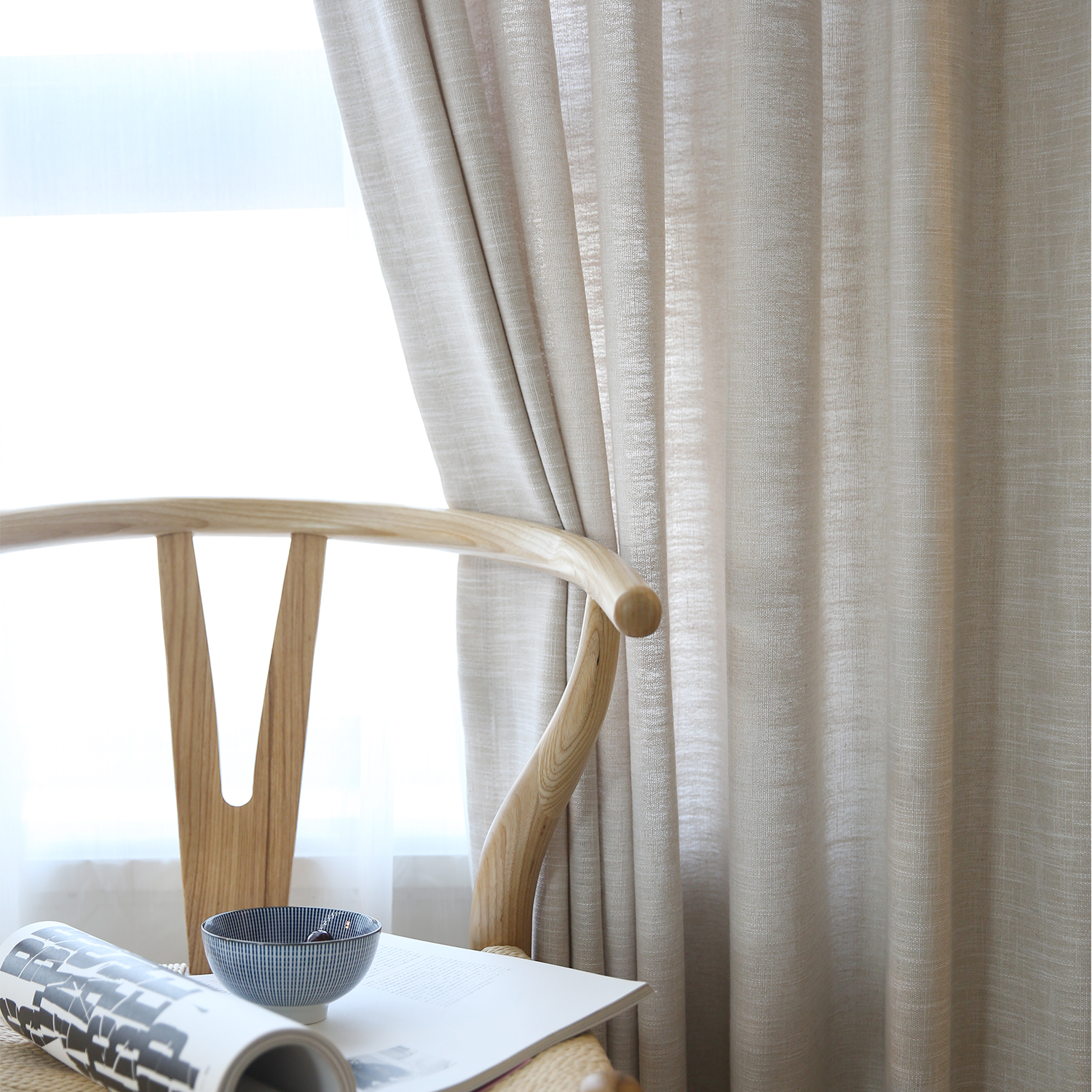Simple modern living room bedroom curtain double layer linen bay window balcony cloth curtain sheer curtain finished cotton linen pure color light transmission