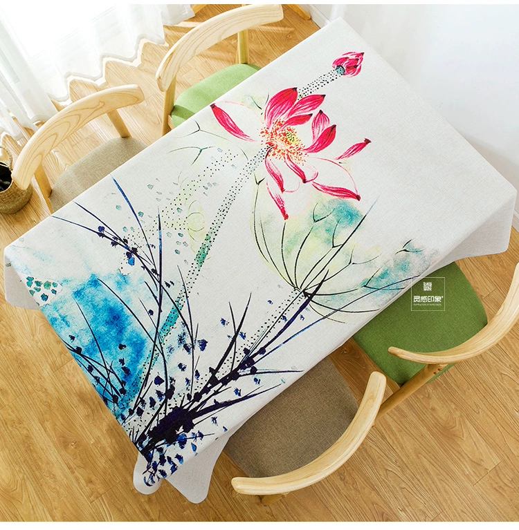 Mới của Trung Quốc khăn trải bàn cotton và linen bàn cà phê phong cách Trung Quốc lotus flower vải hình chữ nhật khăn trải bàn trà Zen Zen linen bảng vải mua khăn trải bàn