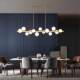 Restaurant Chandelier, All-Copper Dining Table, Dining Room, Modern Minimalist Creative Cream Style Magic Bean Long Strip Light Luxury Bar Counter Chandelier