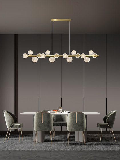 All-Copper Restaurant Chandelier, Nordic Light Luxury, Simple Modern High-End Dining Table Lamp, Dining Room Bar Island Italian-Style Long Strip Lamp