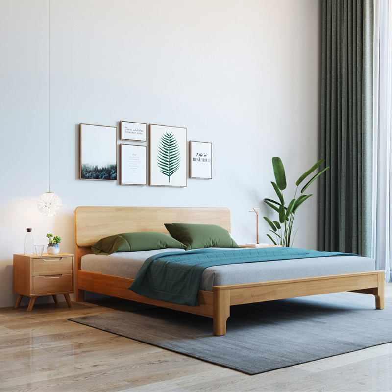 Nordic Solid Wood Bed 1 8 m Double beds Home Modern minimalist about 1 5 m Economy Type Single beds High box containing bed