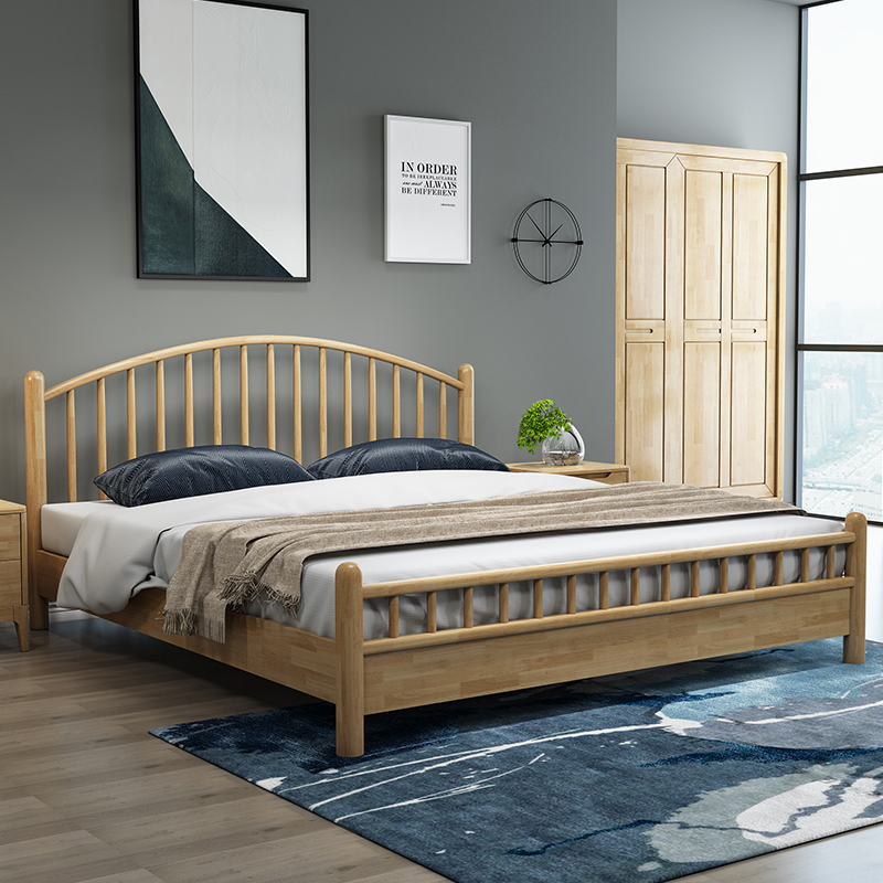 Nordic solid wood bed Windsor bed 1 8 meters double bed Home simple modern wedding bed 1 5 single bed Bedroom large bed