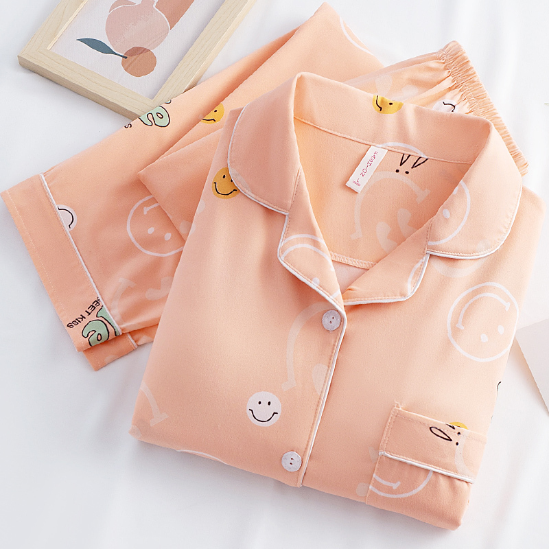 Women's Long-Sleeved Pajamas with Chest Pads, Spring and Autumn Style, 100% Pure Cotton, Can Be Worn Outside, Summer Loungewear Set