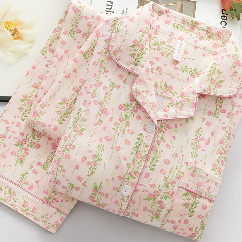 Women's Pajamas with Built-In Bra Pads, 2026 New Autumn and Winter Cardigan, Spring and Autumn Pure Cotton Fabric, 100% Cotton Loungewear