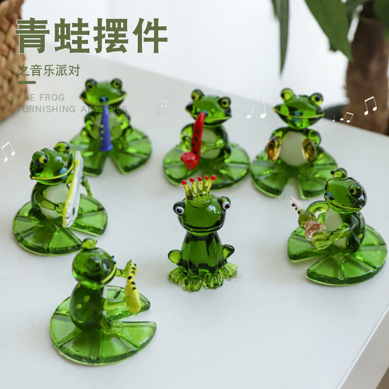Japanese pure handmade summer story music crown frog band modeling living room desktop home glass ornaments