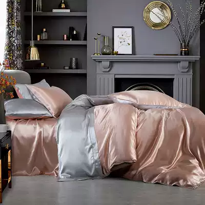 Heavy weight bedding silk color four-piece set 19 Mumm mulberry silk kit Contrast color simple kit