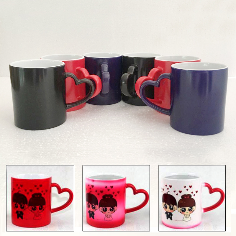 Thermal transfer cup custom LOGO photo word couple water cup ceramic mug gift diy heating color changing cup