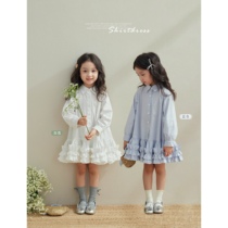 Sonny kids Girl Spring New Pint Lace Press Pleat Shirt Платье платья с длинными рукавами Дизайн сенсации-двуцветная юбка