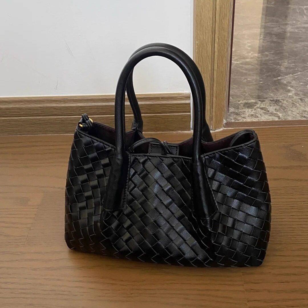Luxury Genuine Leather Woven Handbag - Trendy Office Tote, Unique Designer Crossbody Bag - Thumbnail 5