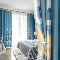 Childrens room curtains Simple modern cute girl boy bedroom bay window shading cartoon bear thickened cotton linen material